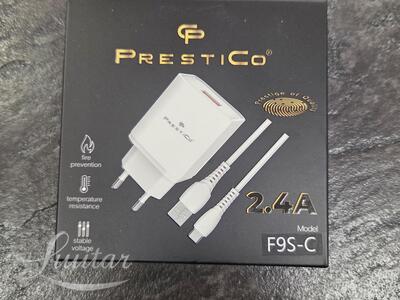 Laadija PRESTICO F9S 1xUSB + Juhe USB Type-C 2.4A Valge