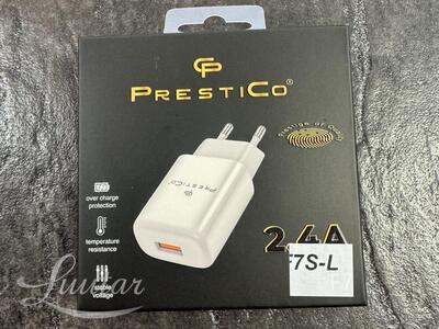 Laadija PRESTICO F7S 1xUSB + Juhe Lightning 2.4A valge UUS!