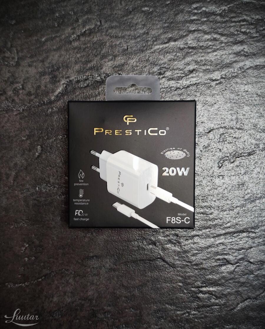 Laadija PRESTICO F8S 1xUSB-C + Juhe USB-C 20W PD