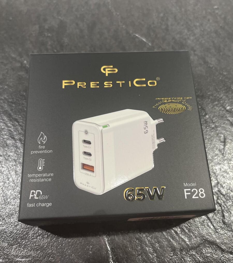 Laadija PRESTICO F28 1xUSB + 2xUSB-C 65W 2xPD GaN valge 