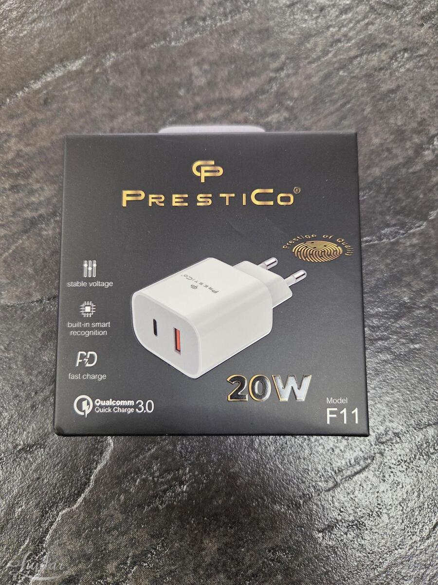 Laadija PRESTICO F11 1xUSB+USB-CQC PD20Wvalge
