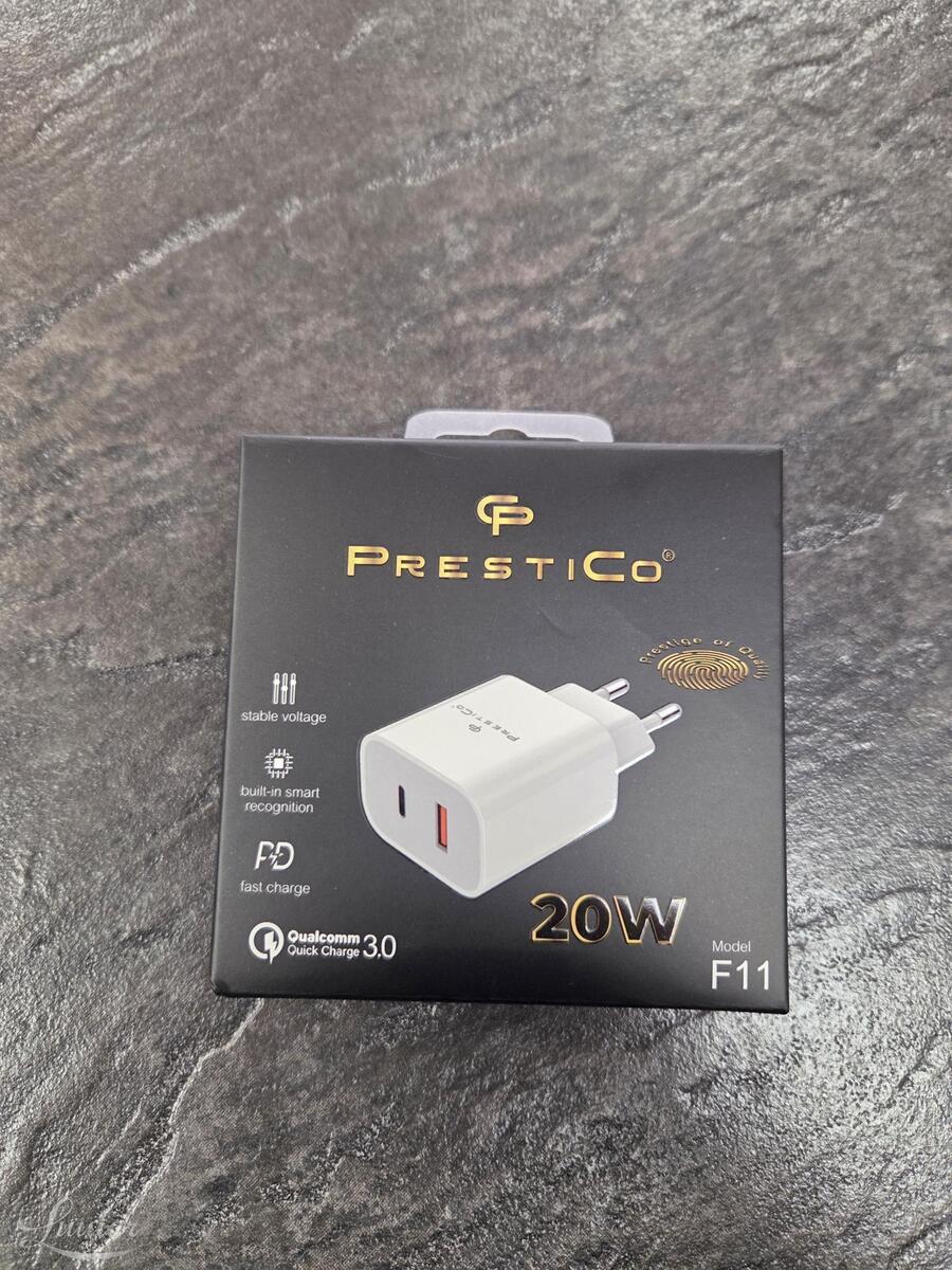 Laadija PRESTICO F11 1xUSB+USB-CQC PD20Wvalge
