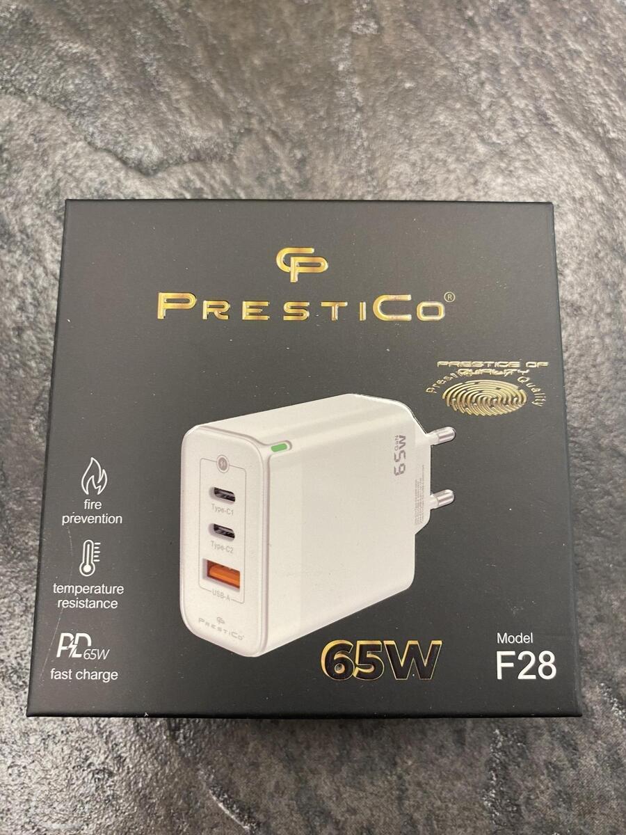 Laadija PRESTICO F28 1xUSB + 2xUSB-C 65W 2xPD GaN valge UUS!