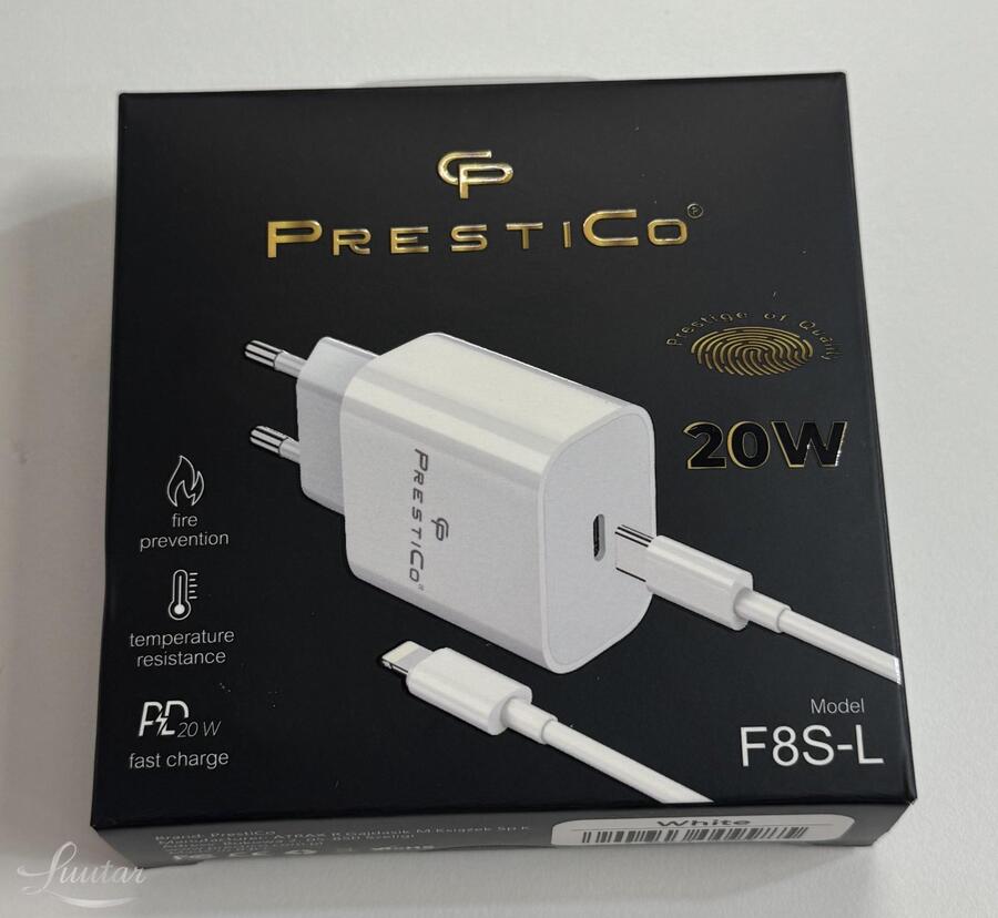 Laadija PRESTICO F8S 1xUSB-C + Juhe Lightning 20W PD valge UUS!