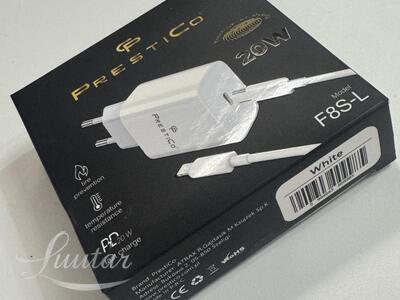Laadija PRESTICO F8S 1xUSB-C + Juhe Lightning 20W PD valge UUS!