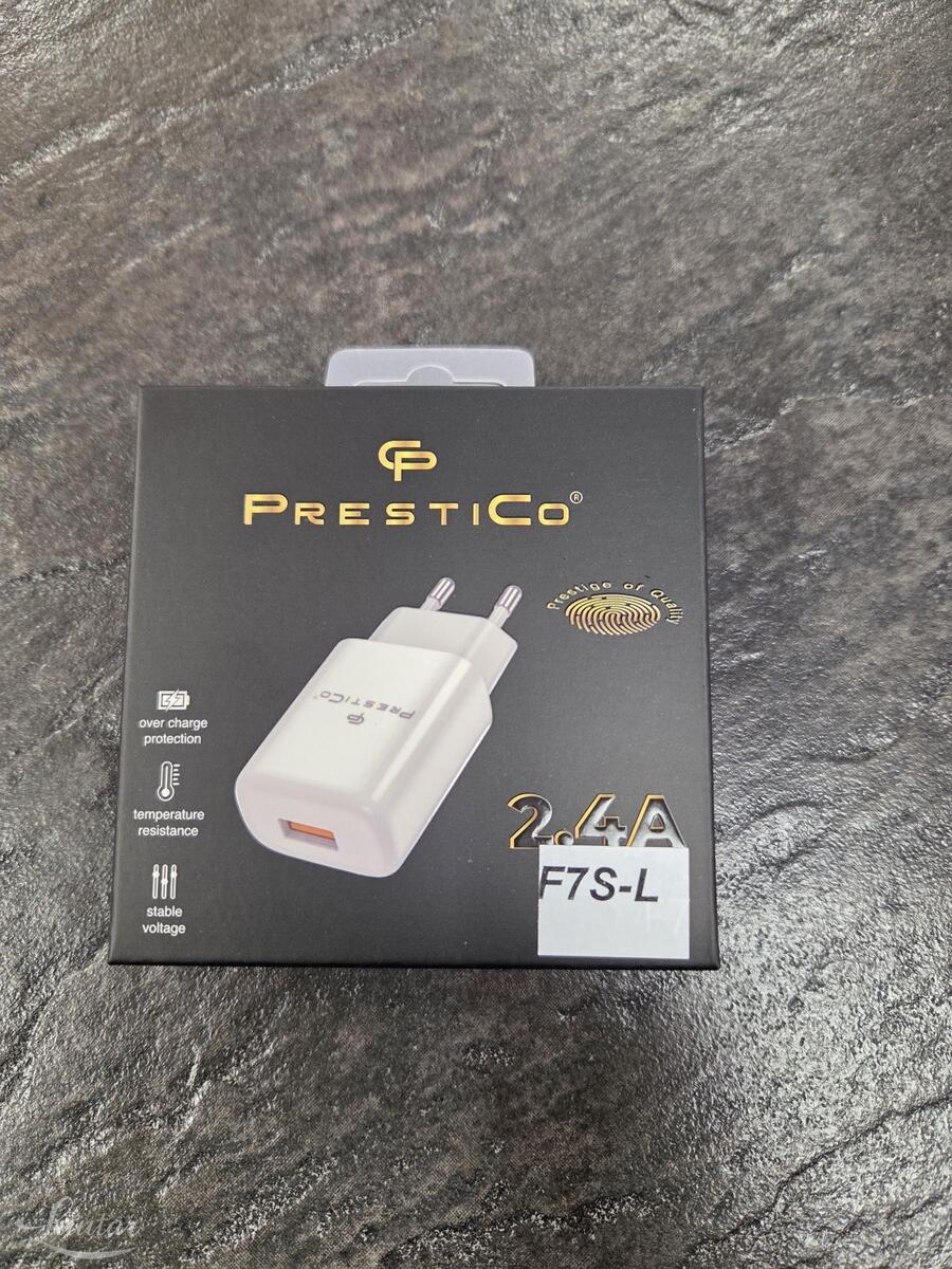 Laadija PRESTICO F7S 1xUSB + Juhe Lightning 2.4A valge