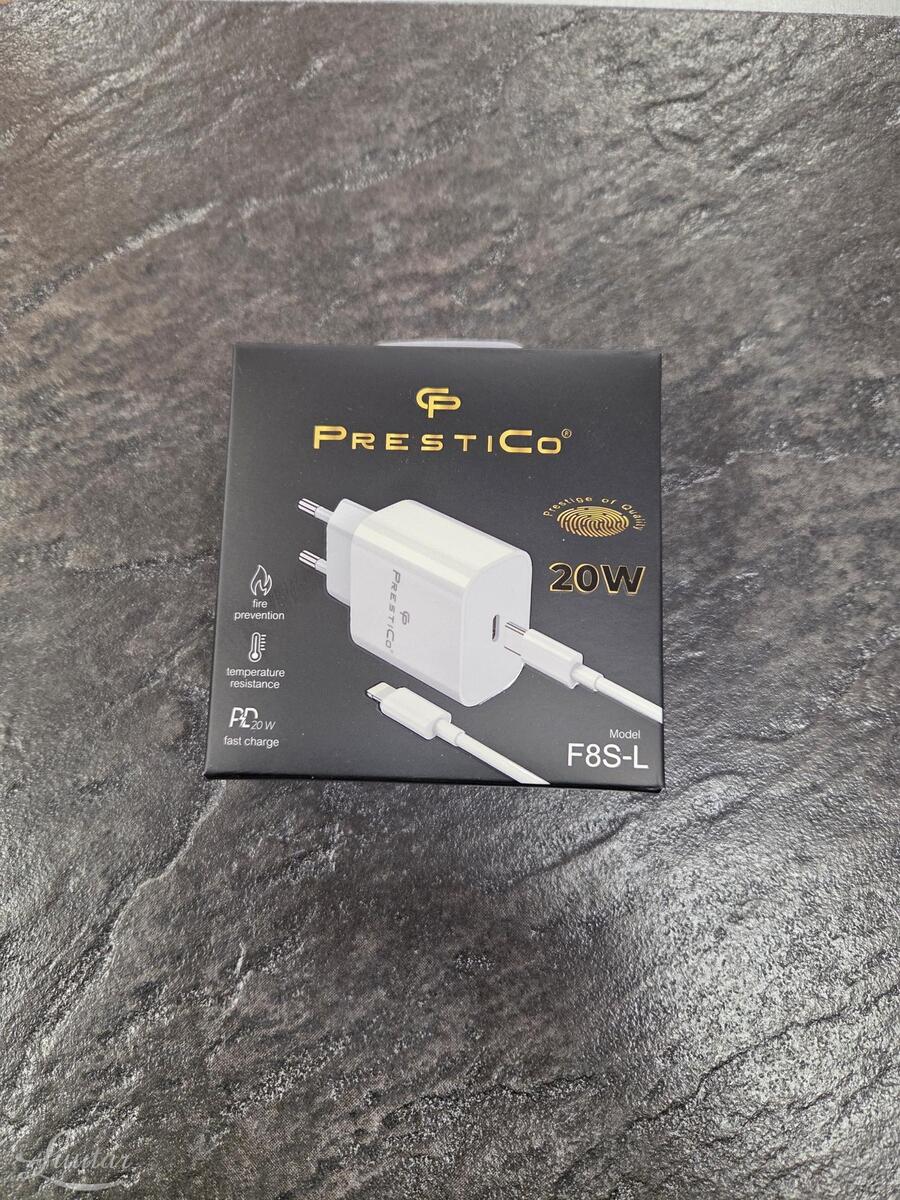 Laadija PRESTICO F8S 1xUSB-C+Juhe Lightning 20W PD valge