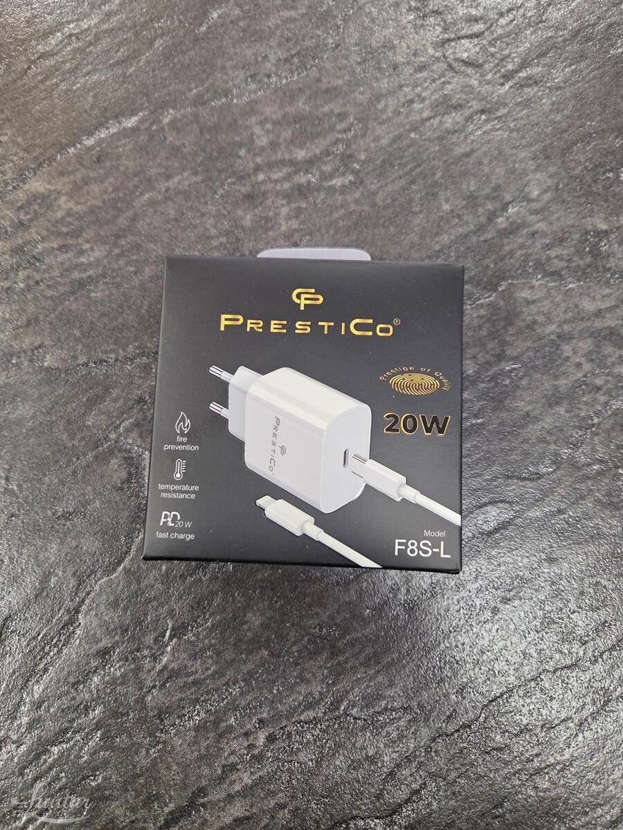 Laadija PRESTICO F8S 1xUSB-C+Juhe Lightning 20W PD valge