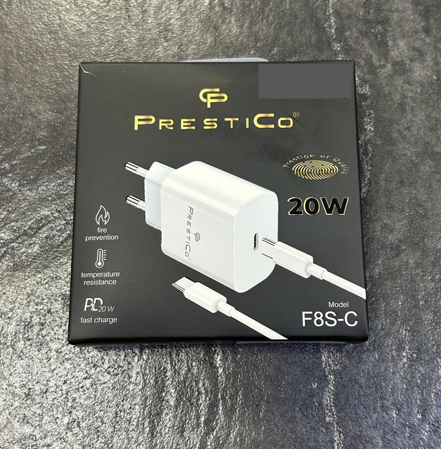 Laadija PRESTICO F8S 1xUSB-C + Juhe USB-C 20W PD valge UUS!