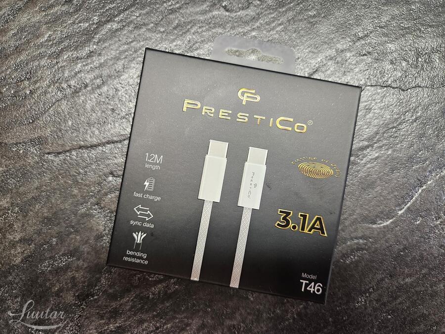 Juhe PRESTICO T46 USB-C - USB-C PD 1.2M valge UUS!