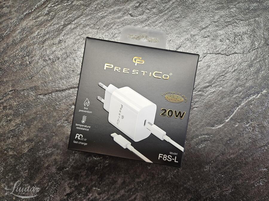 Laadija PRESTICO F8S 1xUSB-C + Juhe Lightning 20W PD valge UUS!