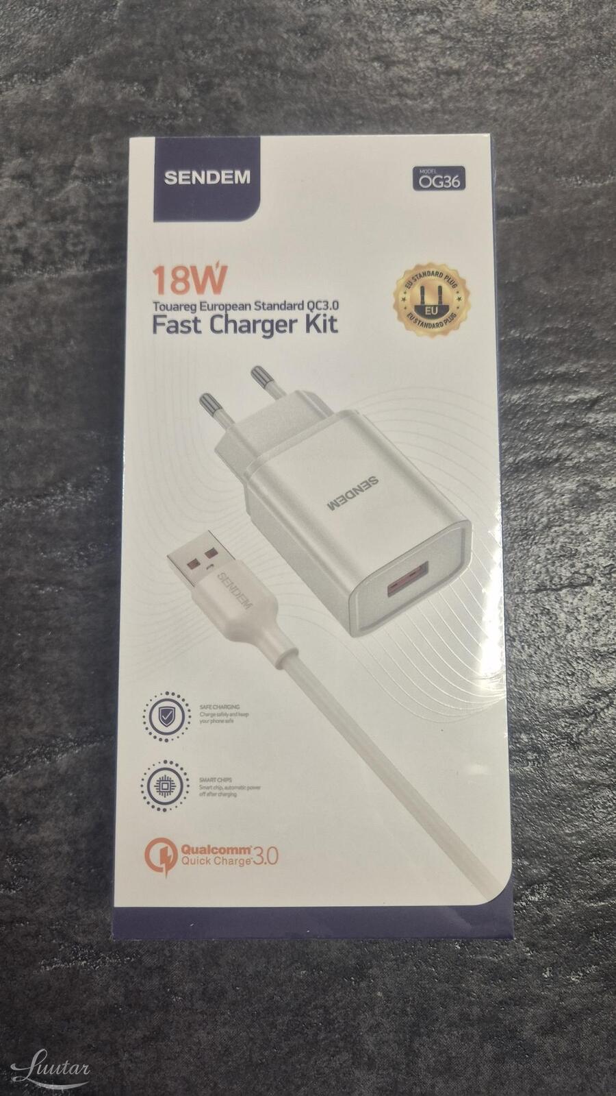 Laadija SENDEM OG36 1xUSB + microUSB QC 3.0 valge UUS!