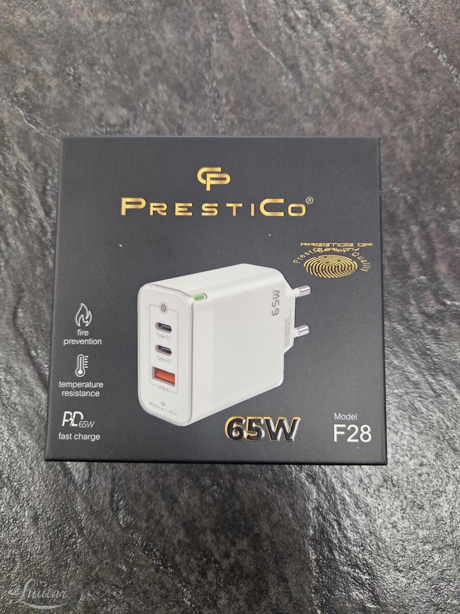 Laadija PRESTICO F28 1xUSB+2xUSB-C 65W 2xPD GaN Valge