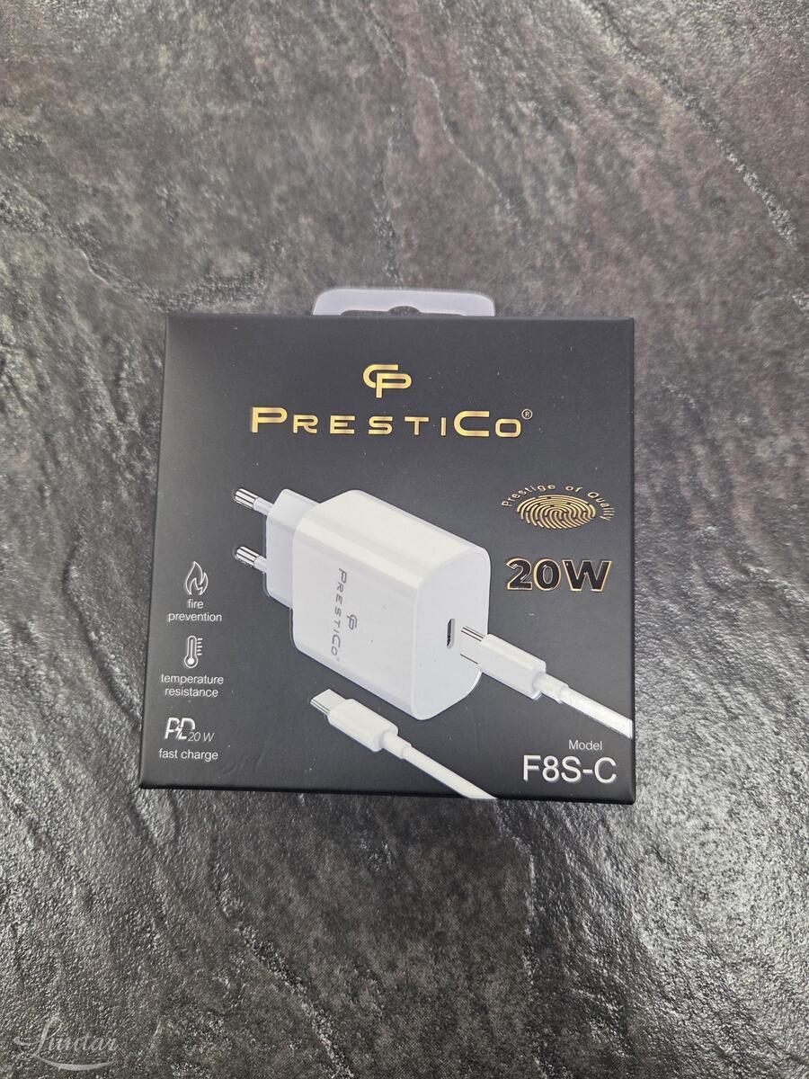 Laadija PRESTICO F8S 1xUSB-C+Juhe USB-C20W PD Valge