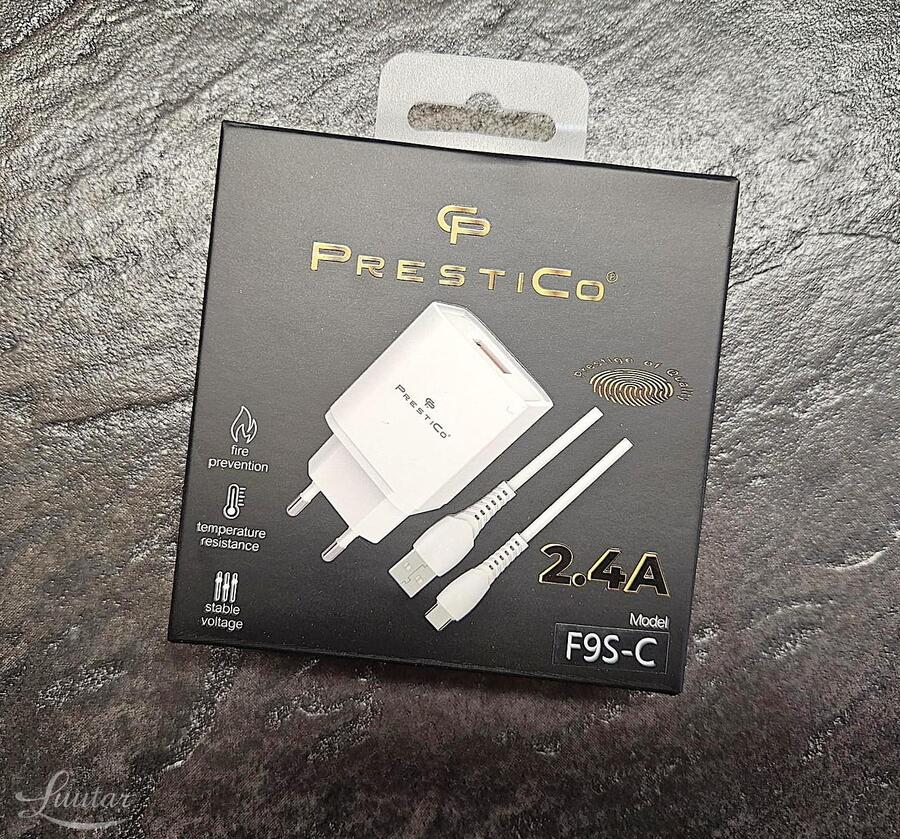 Laadija PRESTICO F9S 1xUSB + Juhe USB-C 2.4A valge UUS!