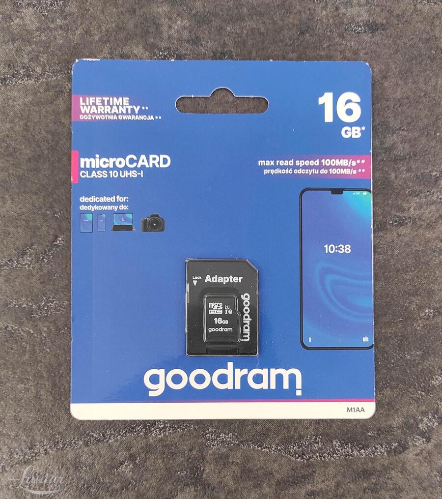 Mälukaart microSD GOODRAM 16GB C10 UHS+AD 100MB/s UUS!