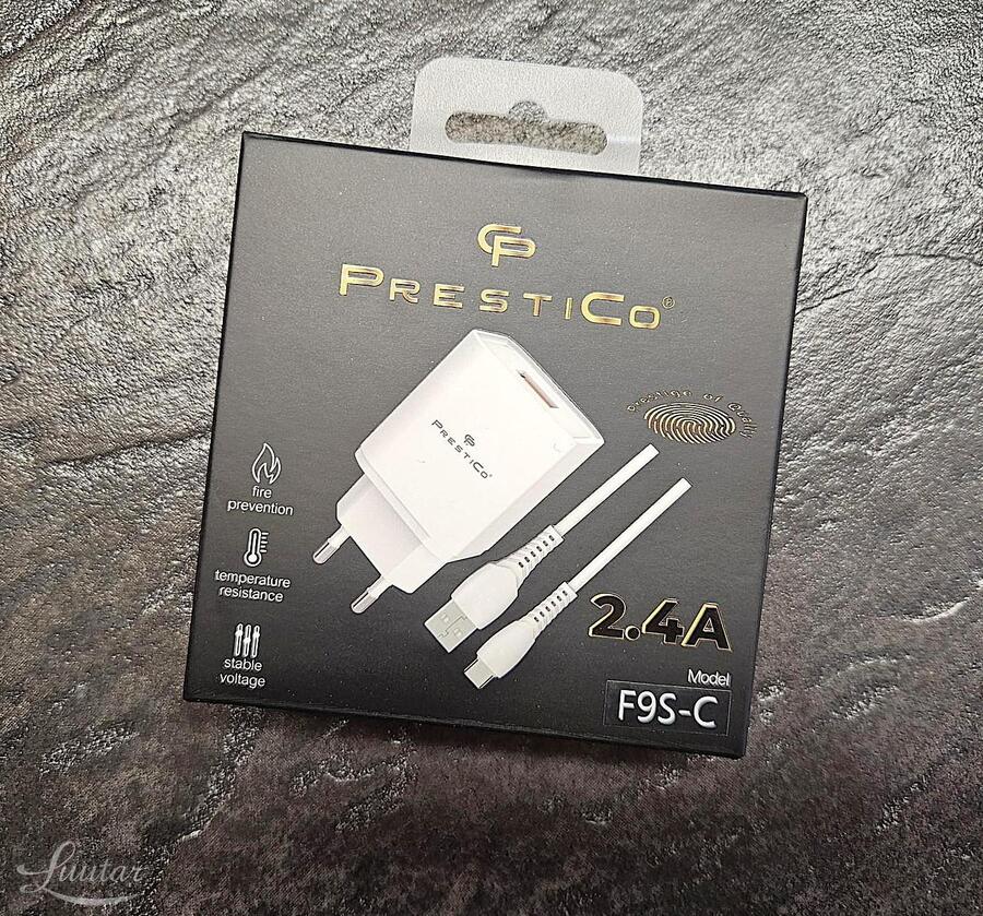Laadija PRESTICO F9S 1xUSB + Juhe USB-C 2.4A valge UUS!