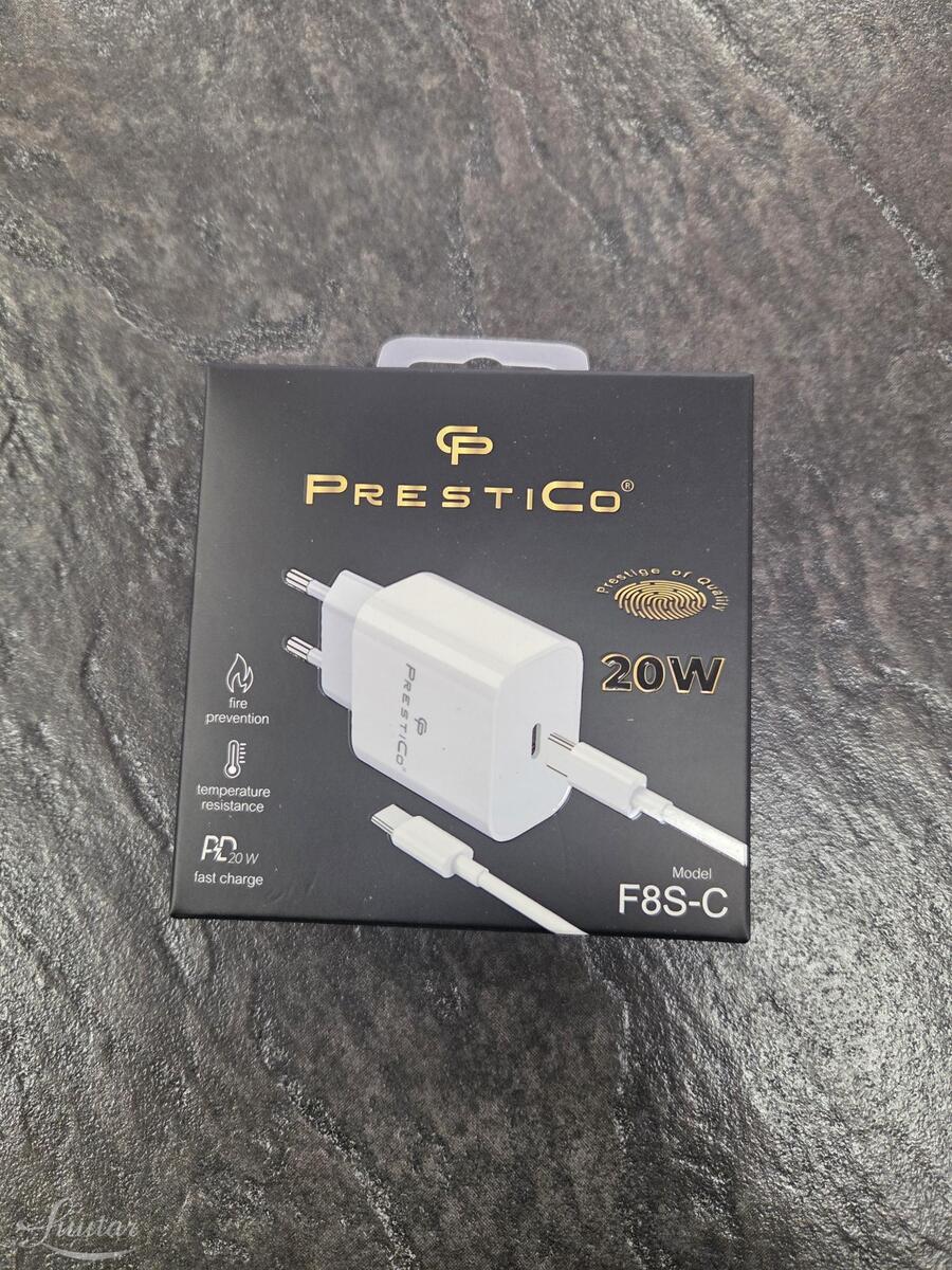 Laadija PRESTICO F8S 1xUSB-C+Juhe USB-C20W PD Valge