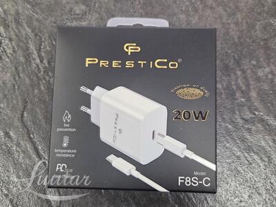 Laadija PRESTICO F8S 1xUSB-C+Juhe USB-C20W PD Valge