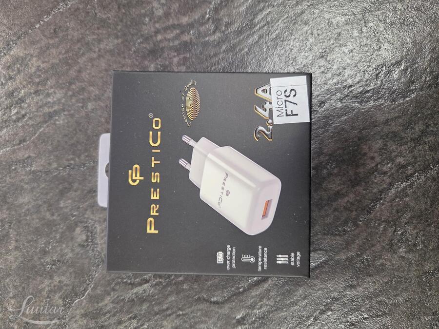 Laadija PRESTICO F7S 1xUSB + Juhe micro USB2.4A Valge