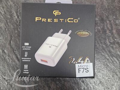 Laadija PRESTICO F7S 1xUSB + Juhe micro USB2.4A Valge