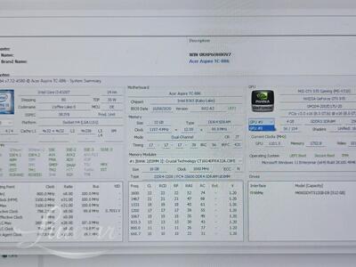 Lauaarvuti Acer Aspire tc 886 i3-8100t 32gb