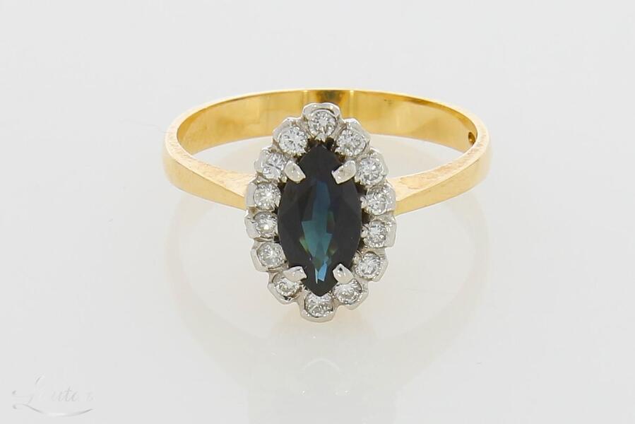 Kuldsõrmus 585* Briljandid+Safiir