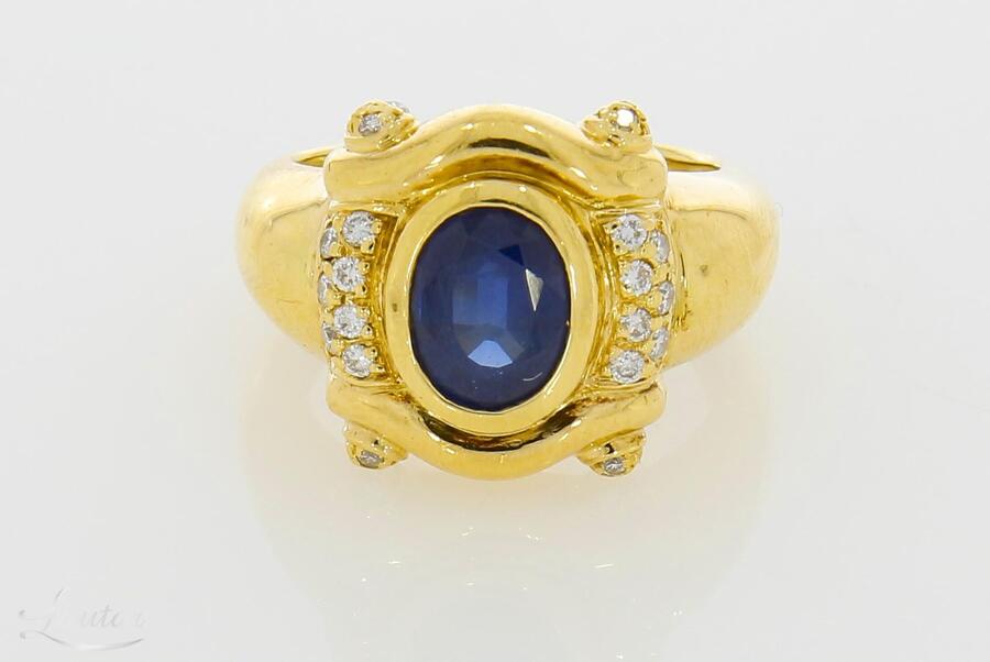 Kuldsõrmus 750* Briljandid+Safiir