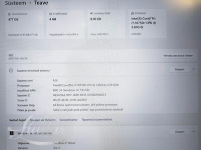 Sülearvuti Msi Thin GF63 10SCXR