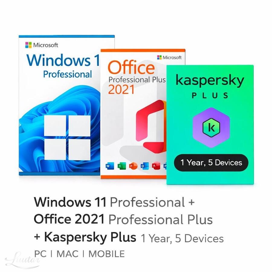 Tarkvara Windows 11 Pro + Office 2021 PP + Kaspersky Plus 1A 5xPC|MAC|MOBILE