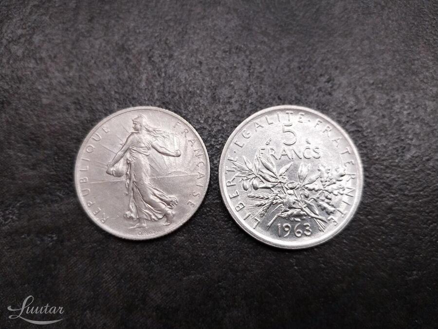 Hõbemündid "Prantsusmaa 5fr 1963a, 2fr 1914a (2tk)