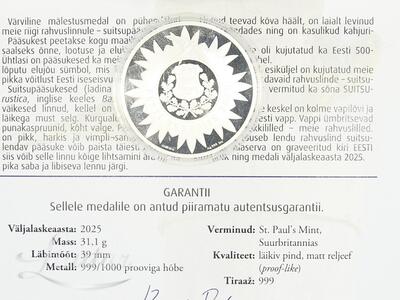 Hõbemedal Suitsupääsuke 999*