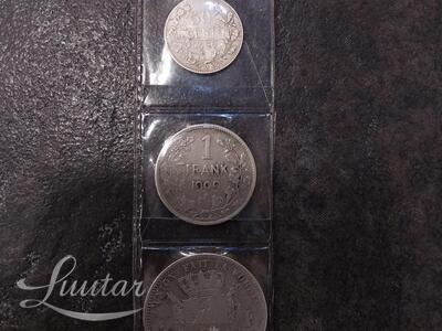 Hõbemündid 875* Belgia 2 Franki 1867, 1 Frank 1909, 50 senti 1909