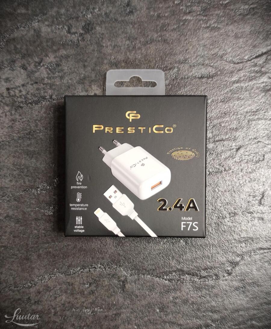 Laadija PRESTICO F7S 1xUSB + Juhe Lightning 20W PD valge UUS!