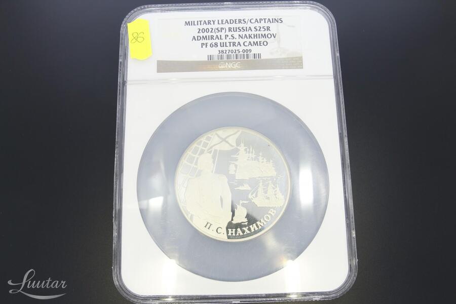 Hõbemünt 900* 2002(SP) RUSSIA ADMIRAL P.S. NAKHIMOV MILITARY LEADERS/CAPTAINS S25R PF 68 ULTRA CAMEO 