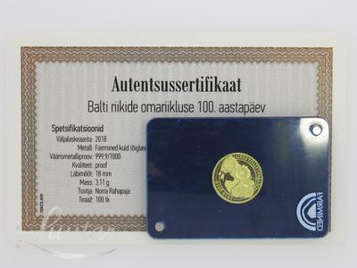 Kuldmünt 999* Balti riikide omariikluse 100.aastapäev