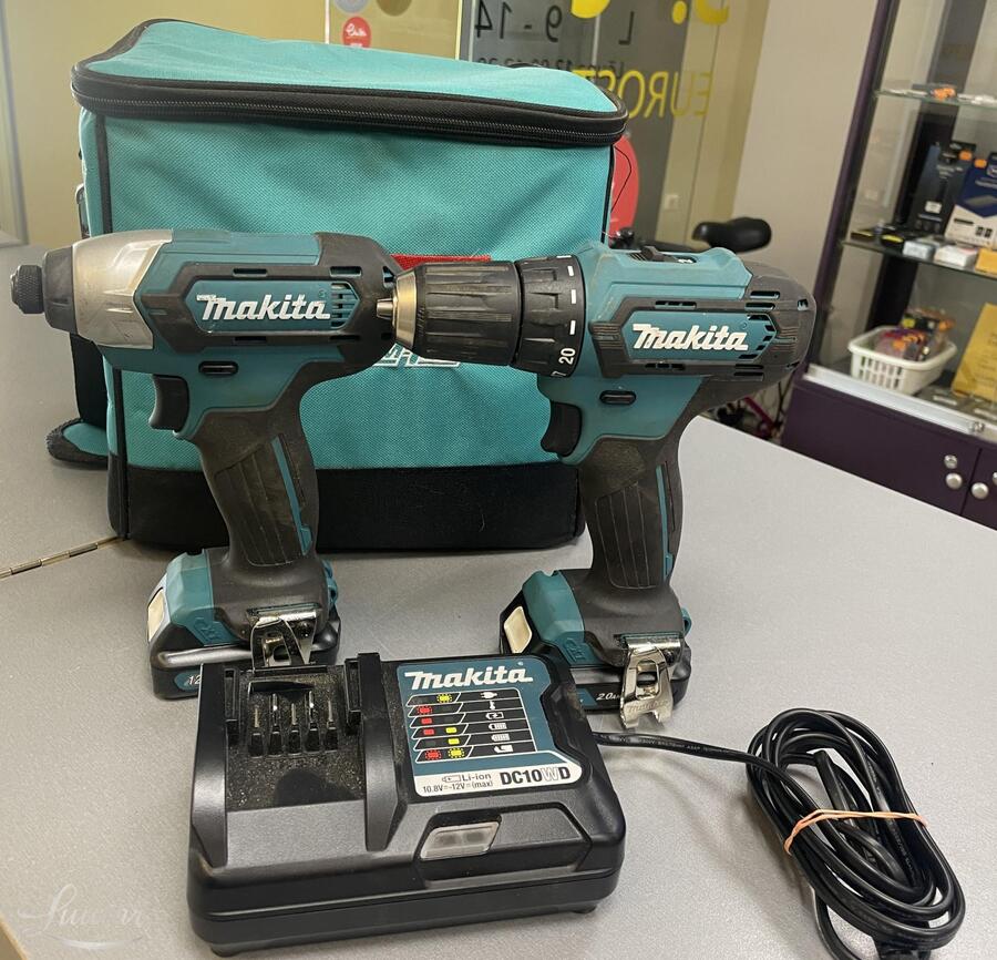 Akulöökruvikeeraja Makita TD110D ja akutrell DF333D