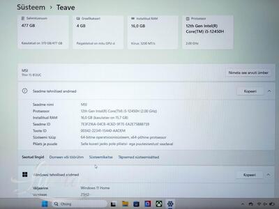 Sülearvuti MSI Thin 15 B12UC