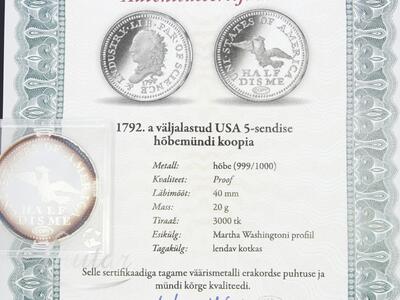 Hõbemünt 999* USA  5-sendise koopia