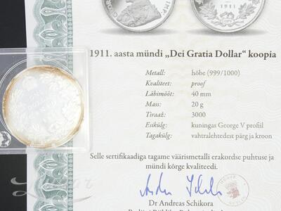 Hõbemünt 999* ``Dei Gratia Dollar`` koopia