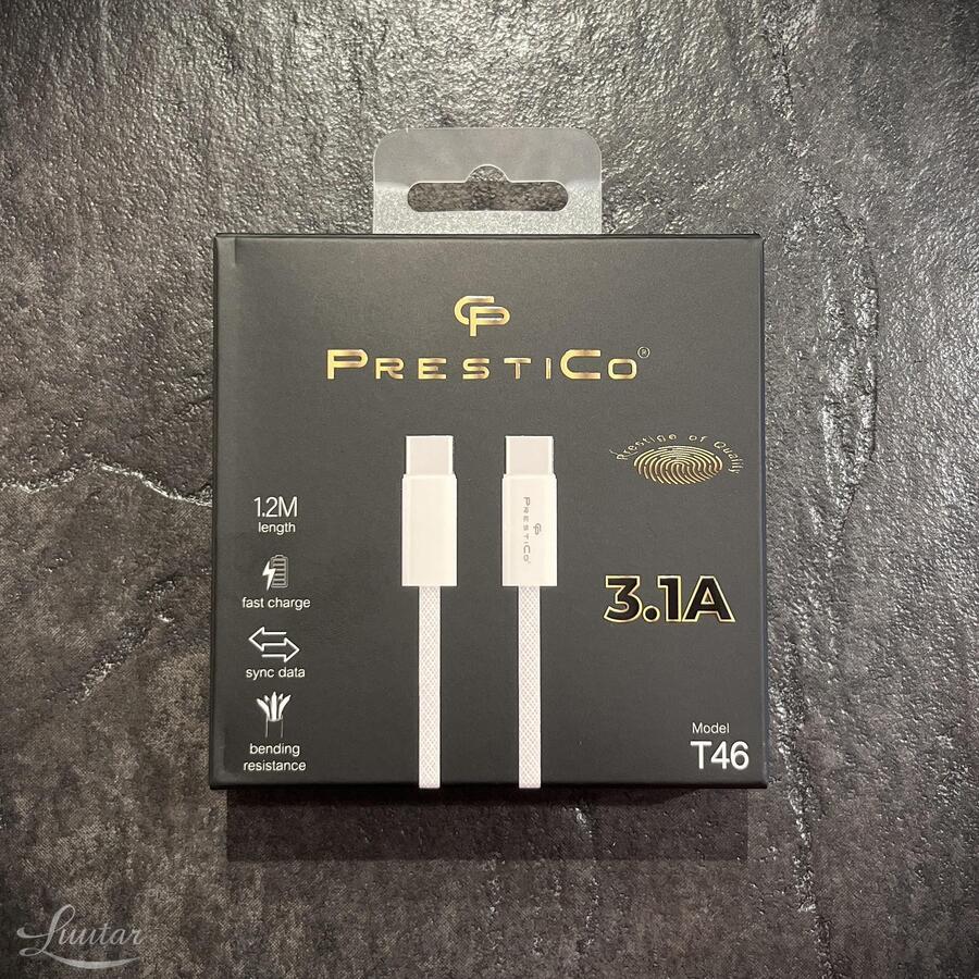 Juhe PrestiCo T46 USB-C --> USB-C PD 1.2M valge UUS!