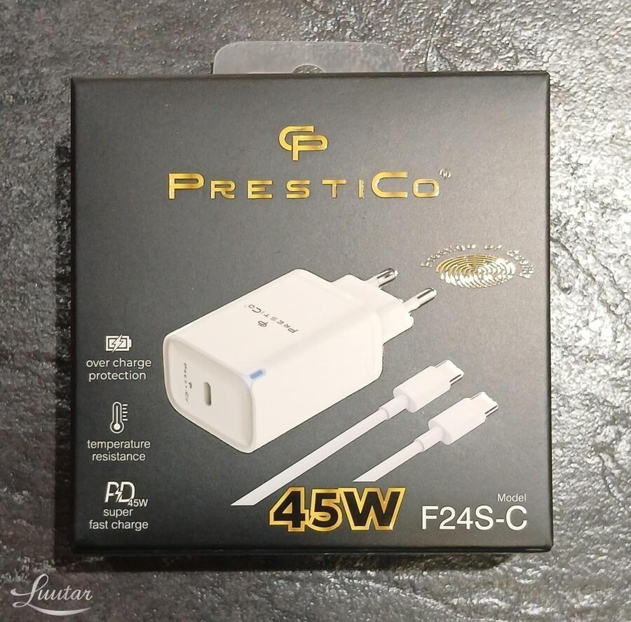 Laadija PRESTICO USB​ Type-​C 45W​ + Juhe Type-C → Type-C​ UUS!