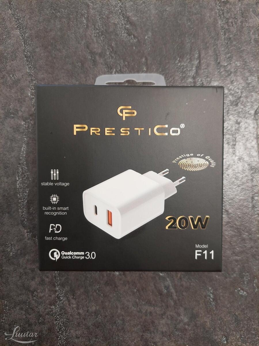 Laadija PRESTICO F11 USB + Type-C 20W QC + PD UUS!