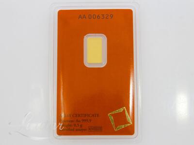 Kuldplaat 999* 0,5 g Valcambi Suisse