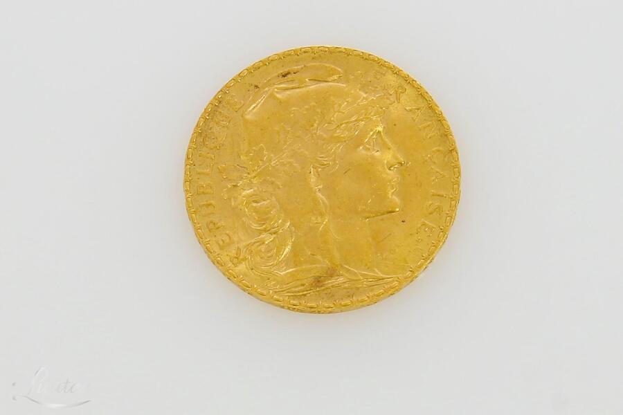 Kuldmünt 20 franki 1908a Prantsuse Marianne ja Kukk 900*