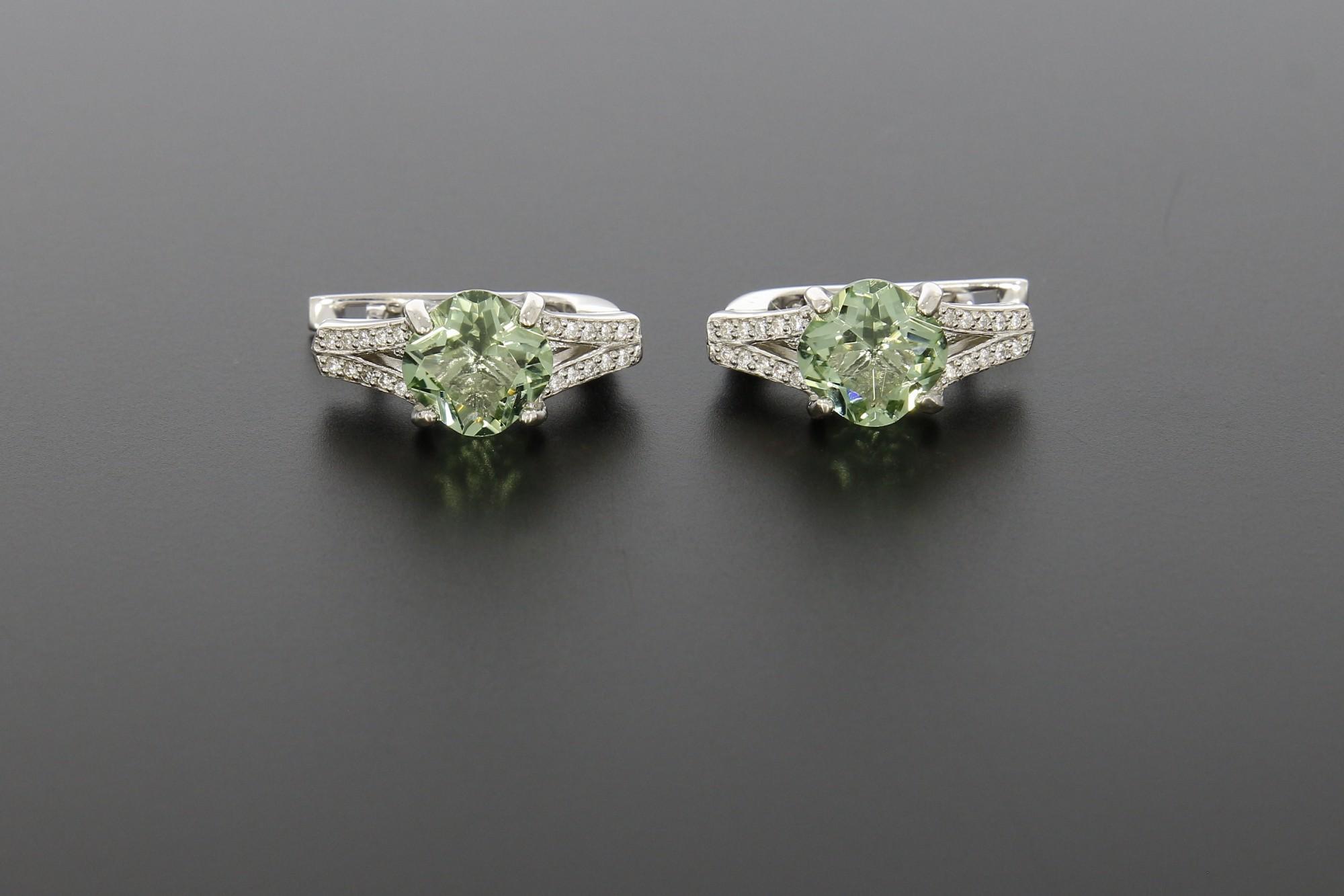 Tootefoto - Hõbekõrvarõngad 925* Rohelised kvartsid + Tsirkoonid!