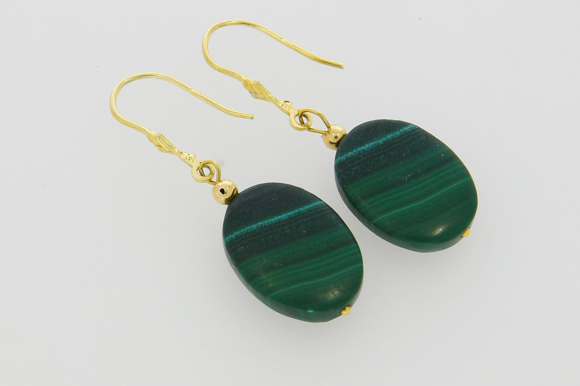 Tootefoto - Kuldkõrvarõngad 585* Malahhiit