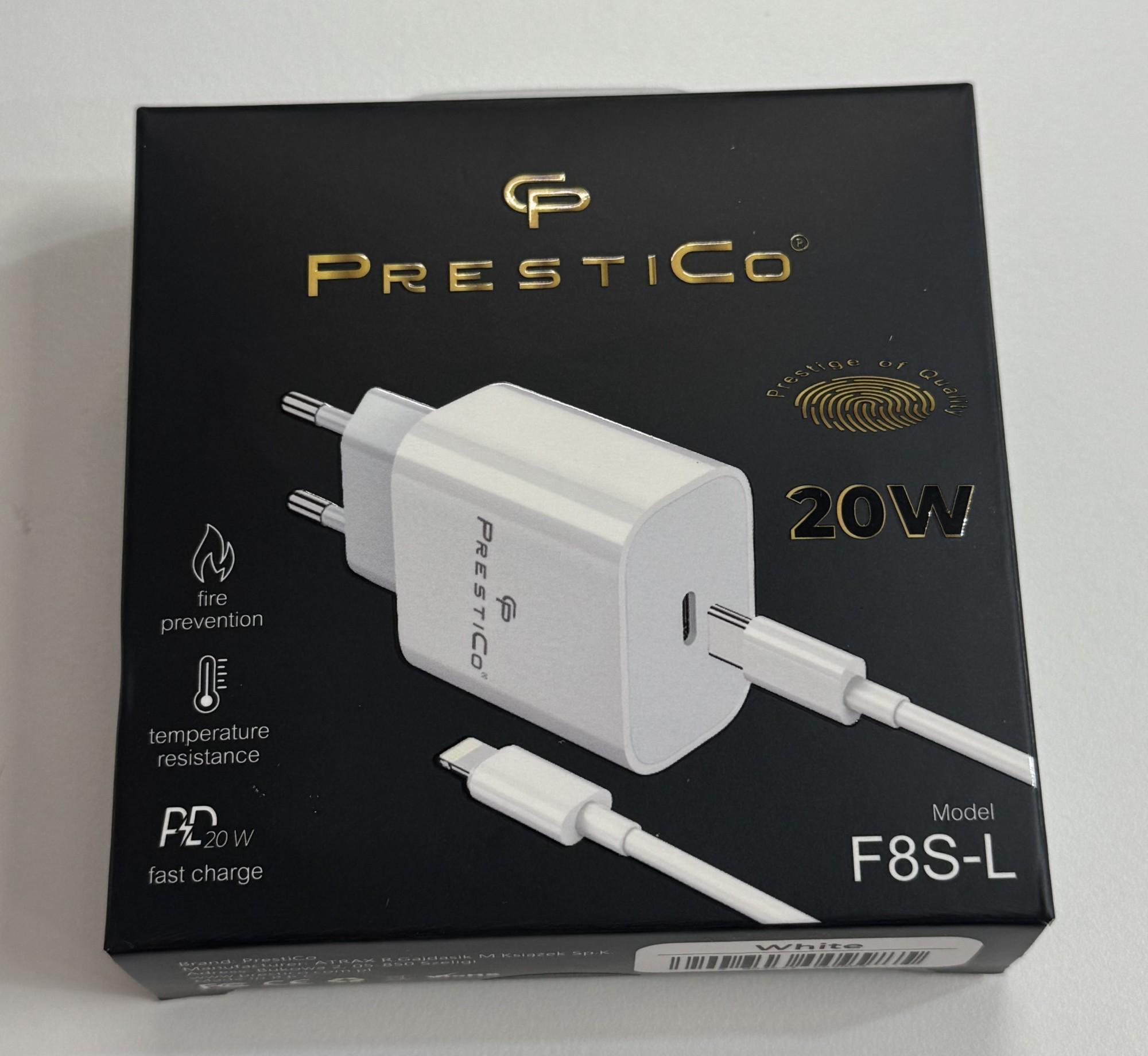 Tootefoto - Laadija PRESTICO F8S 1xUSB-C + Juhe Lightning 20W PD valge U