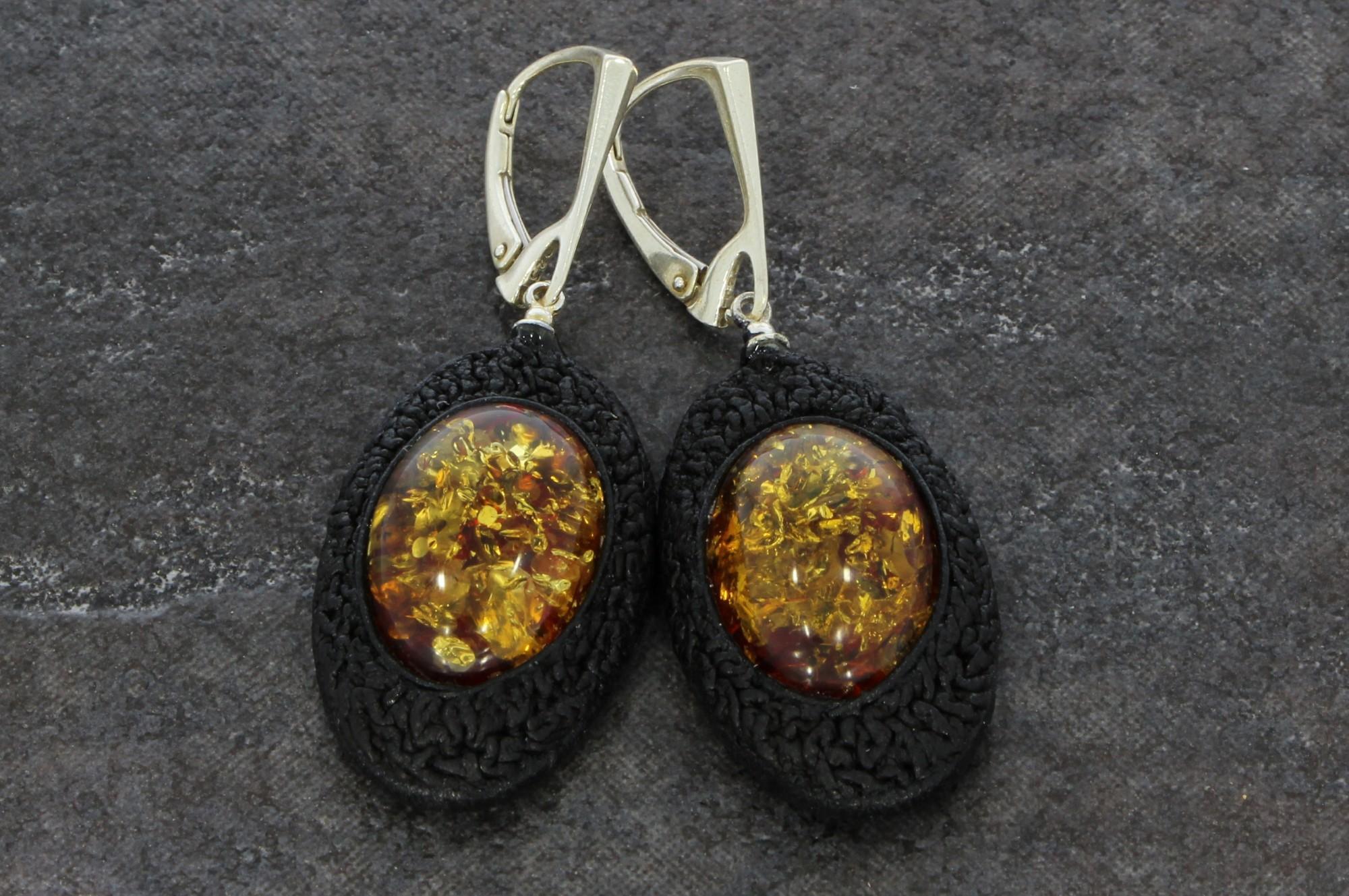 Tootefoto - Hõbekõrvarõngad 925* Merevaiguga UUED Käsitöö Adriana