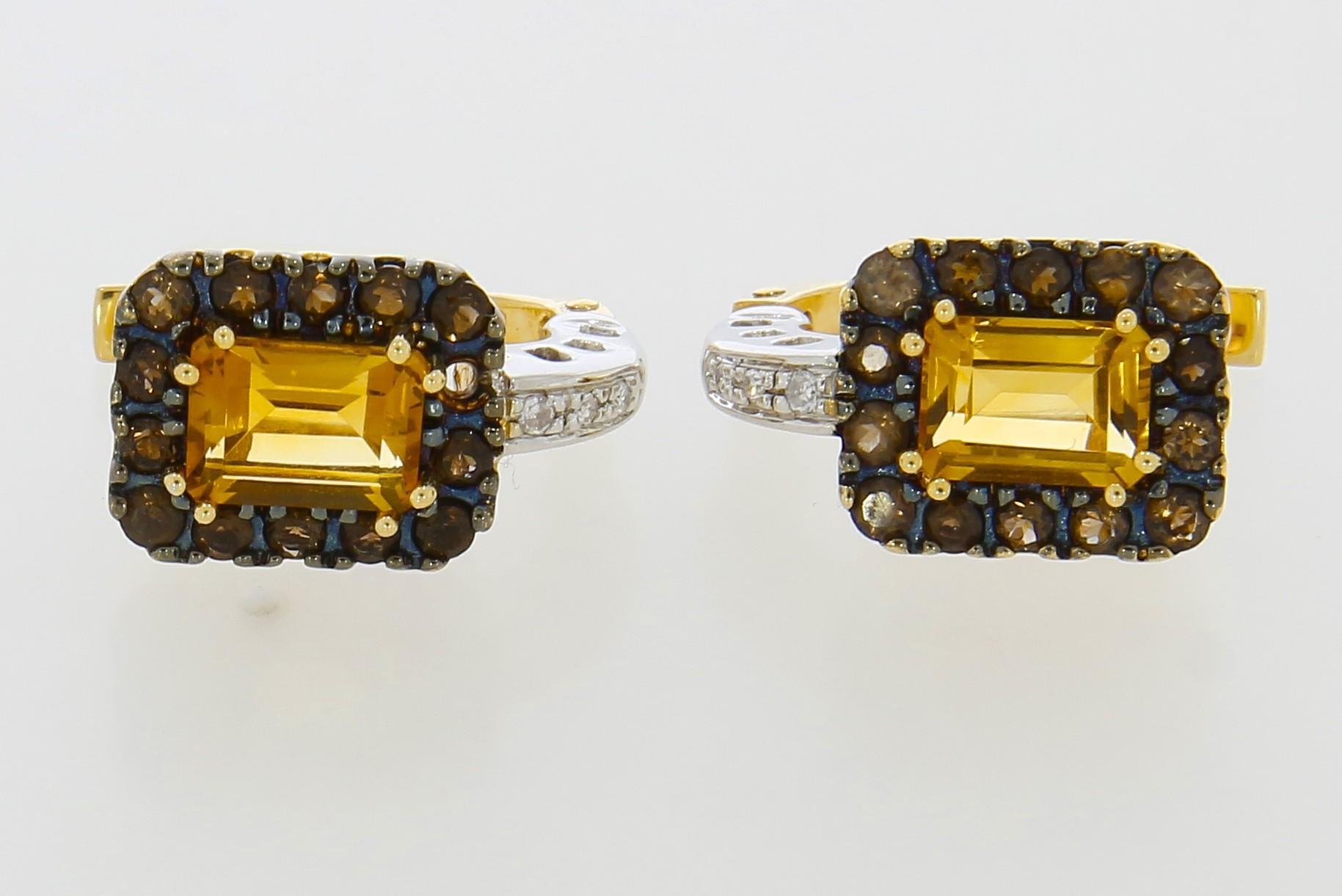 Tootefoto - Kuldkõrvarõngad 585* Suitsukvarts + tsitriin 2,88ct + brilja